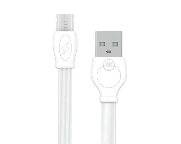 ΚΑΛΩΔΙΟ USB to Micro USB WK 1m FLAT WDC-023 ΛΕΥΚΟ