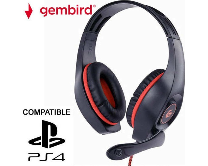 ΑΚΟΥΣΤΙΚΑ GAMING GEMBIRD WITH VOLUME CONTROL 3.5mm PS4 RED-BLACK
